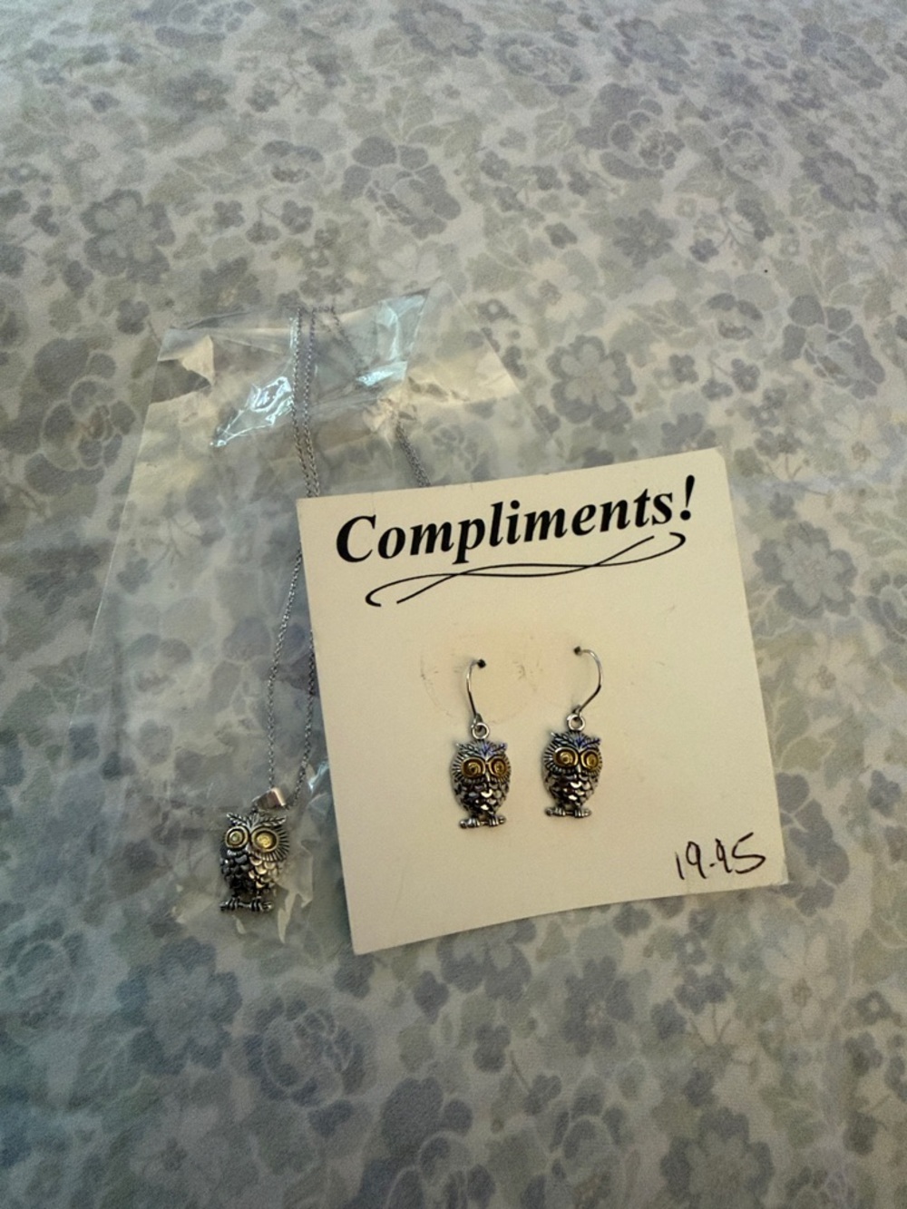 Silver Owl Drop Earrings in Silver and Gold Accents
